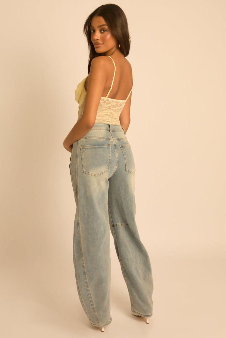 Yellow Lace Corset Detail Bodysuit - Charlee