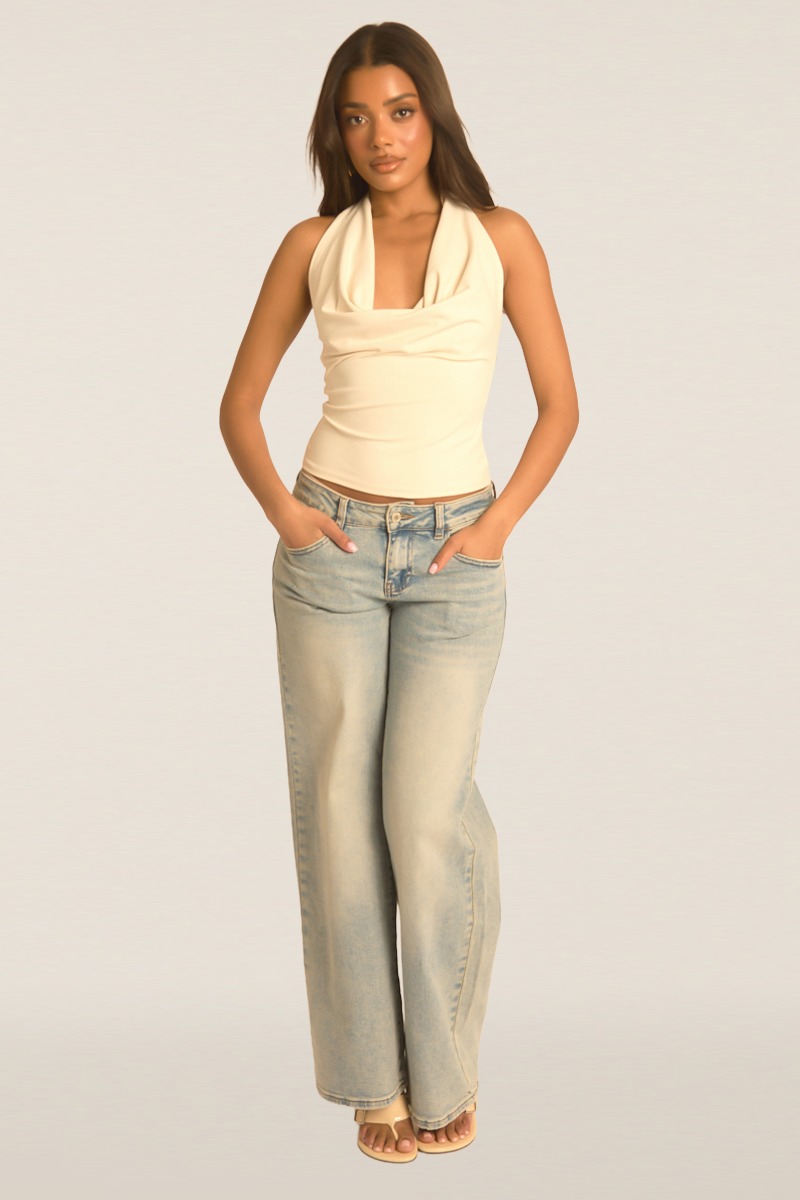 Beige Halterneck Cowl Top - Calla