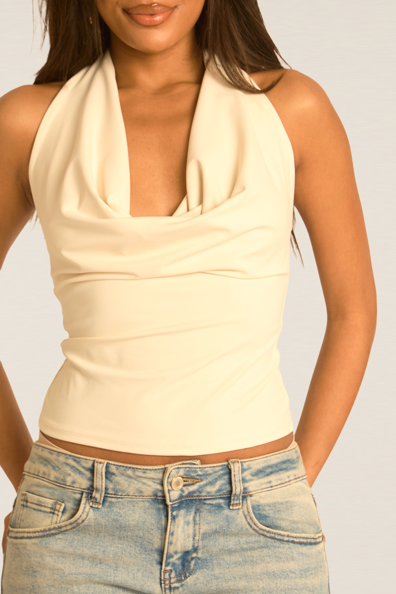 Beige Halterneck Cowl Top - Calla