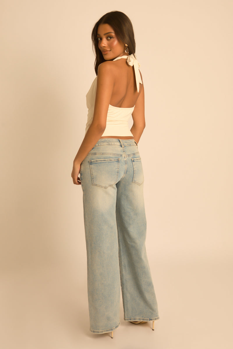 Beige Halterneck Cowl Top - Calla