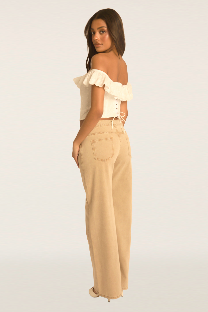 White Bardot Frill Broderie Corset Top - Marcia