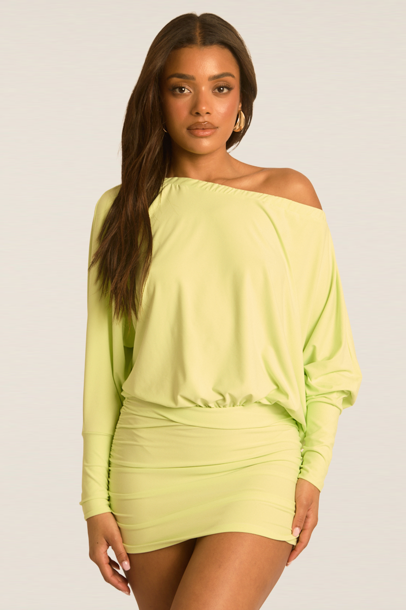 Lime Batwing Bardot Mini Dress - Clarice