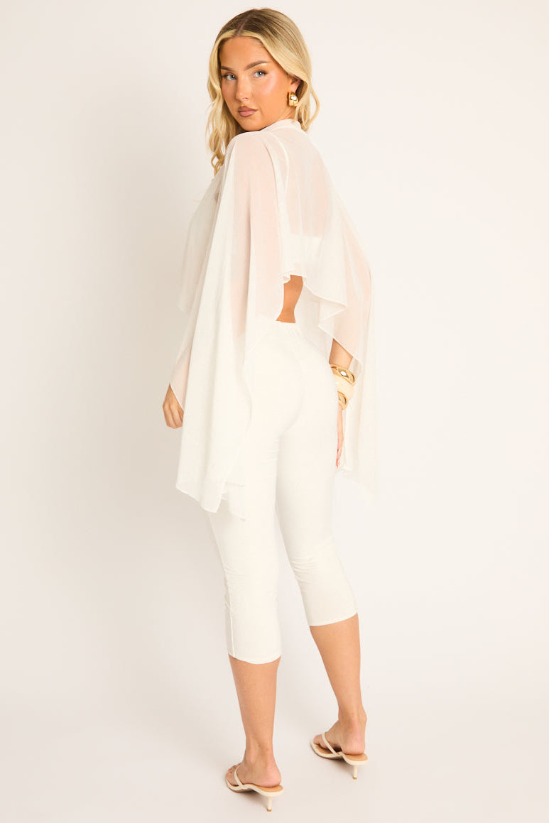 Cream Cape Detail 3 Piece Capri Co-ord Set - Cyrus