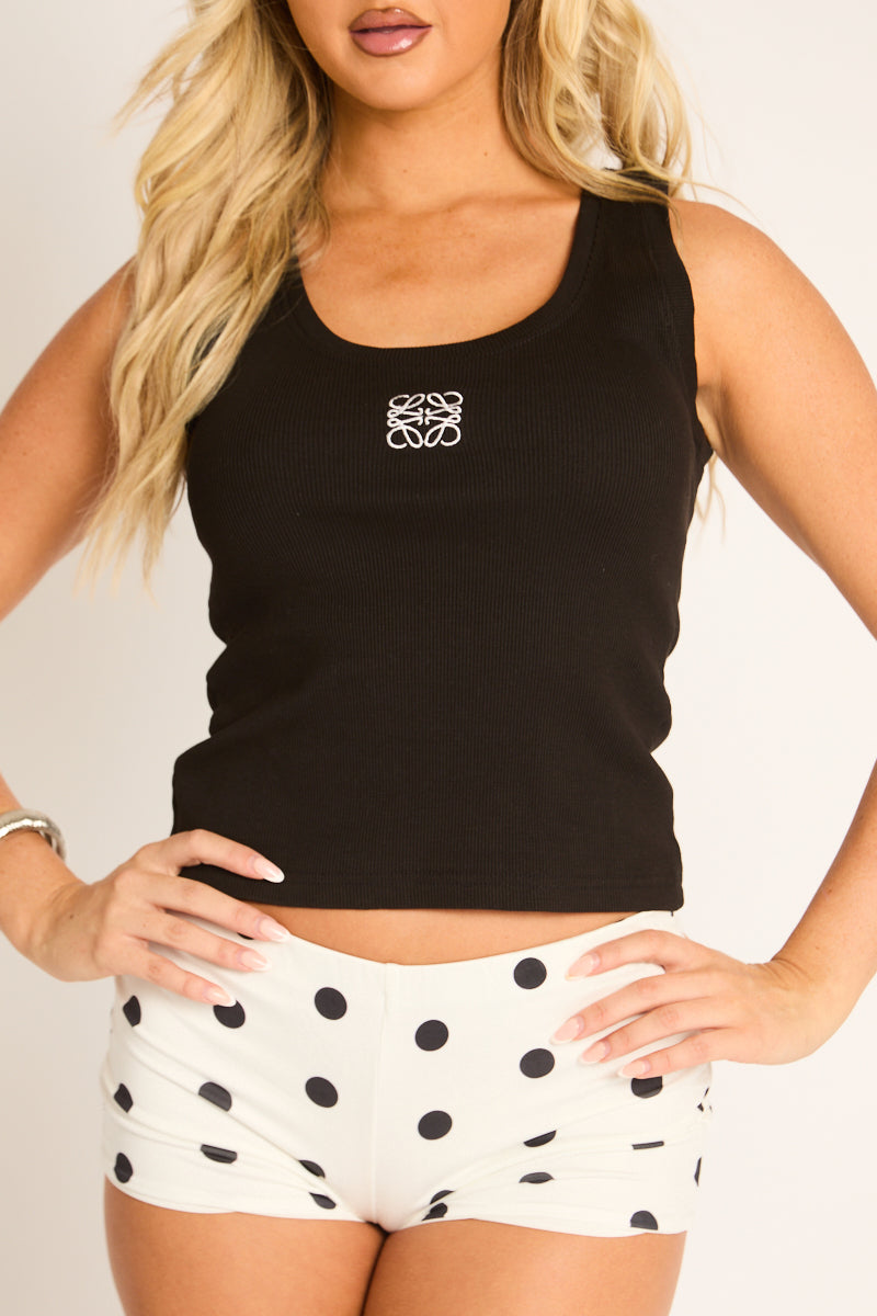 Black Scoop Neck Swirl Graphic Print Rib Vest - Jazz