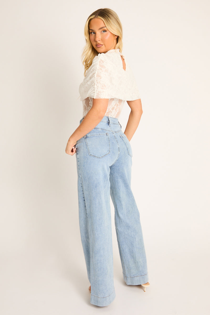 White Lace Cape Detail Bodysuit - Dawn