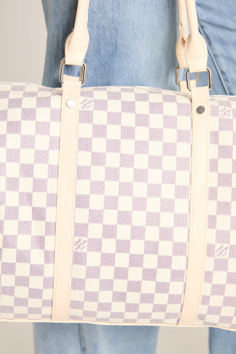 Cream Checkered Logo Detail Travel Bag - Jacey