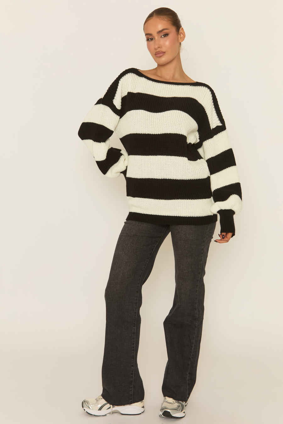 Black Stripe Oversized Knit Jumper - Benson