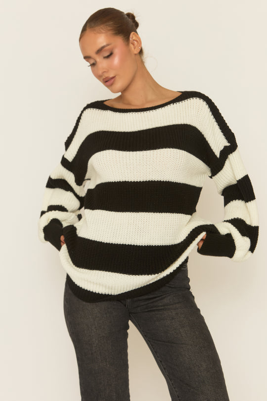 Black Stripe Oversized Knit Jumper - Benson
