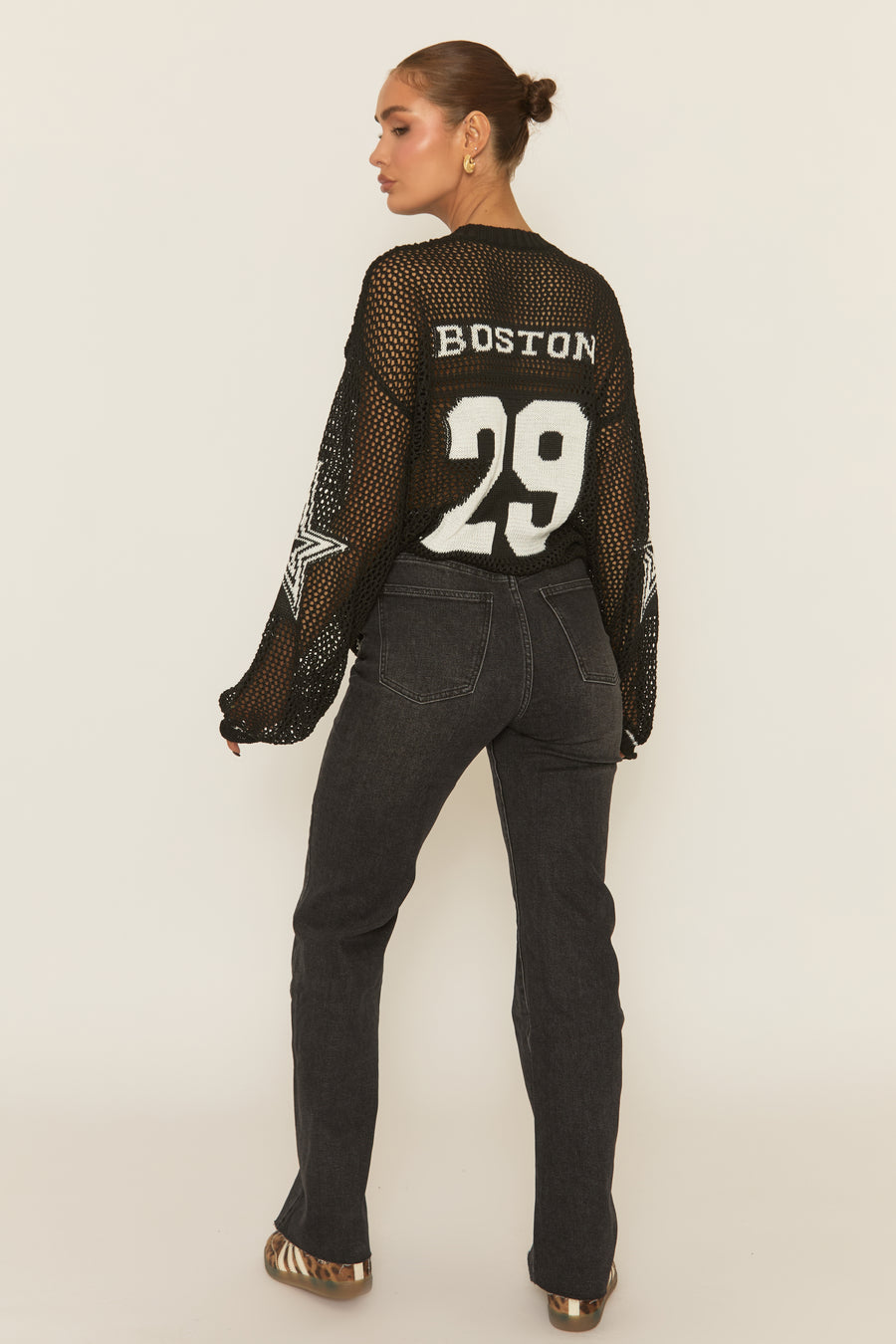 Black V Neck Varsity Knitted Top - Bryonie