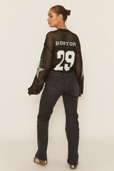 Black V Neck Varsity Knitted Top - Bryonie