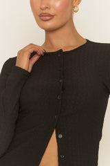 Black Crinkle Button Down Top And Trouser Loungewear Co-ord Set - Jasleen