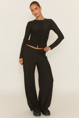 Black Crinkle Button Down Top And Trouser Loungewear Co-ord Set - Jasleen