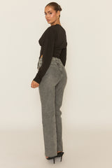 Black Asymmetric Cinched Waist Long Sleeve Top - Ailee