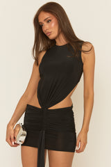 Black Cut Out Gathered Mini Dress - Haala