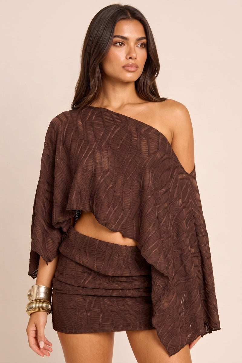 Chocolate Textured Shawl and Skirt Co-ord Set - Bimbola