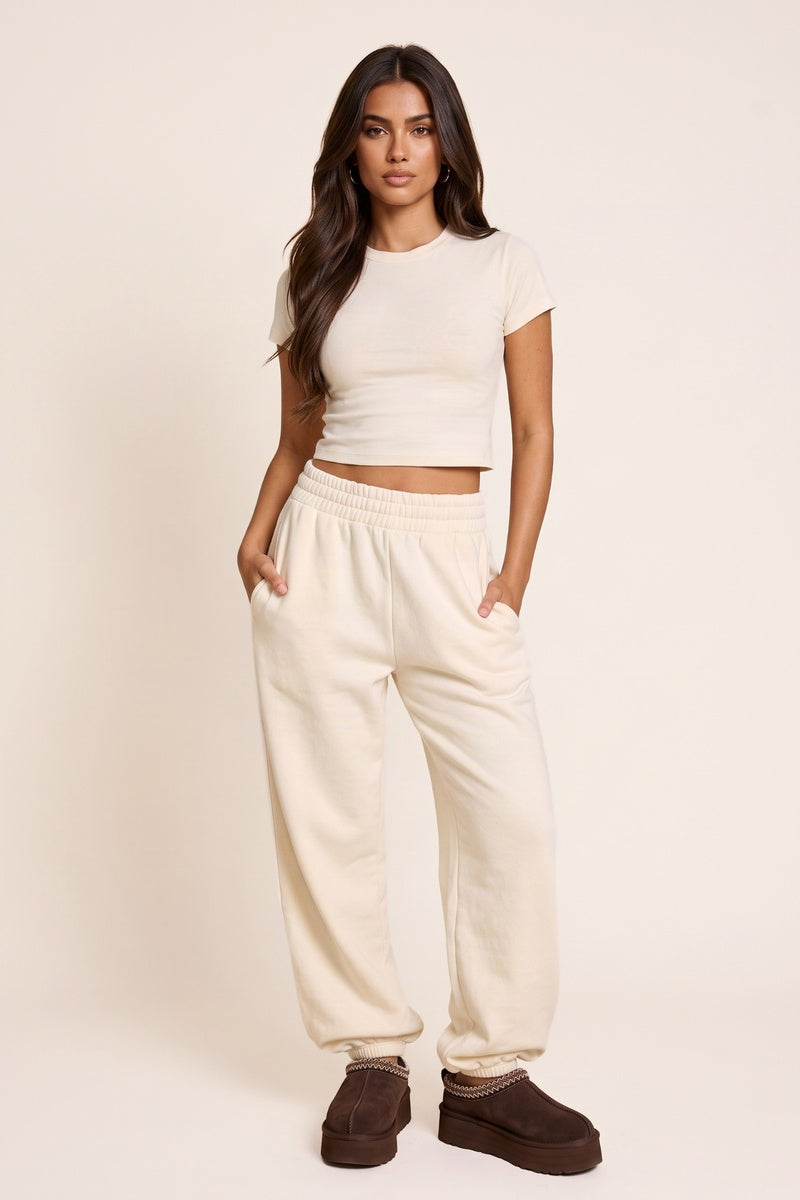 Cream Rebellious Logo Jersey Jogger Trousers - Isobelle