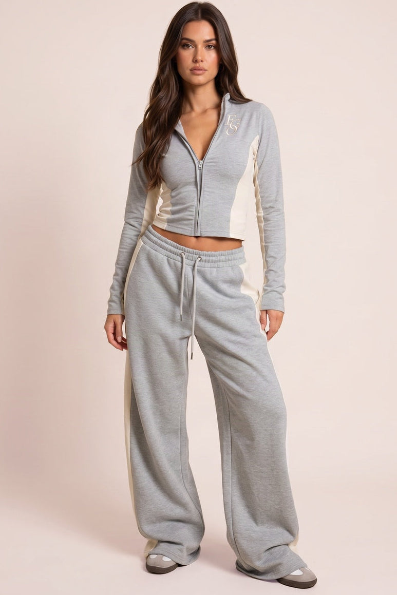 Light Grey Long Sleeve High Neck Zip Front Top - Alaya