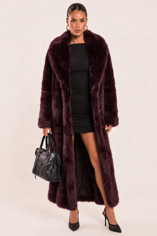 Plum Premium Faux Fur Long Coat - Greeta