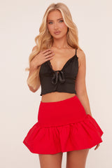 Red Shirring Detail Puffball Mini Skirt - Gracen