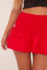 Red Shirring Detail Puffball Mini Skirt - Gracen