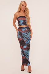 Blue Abstract Print Cropped Top & Maxi Skirt Co-ord Set - Ellabeth