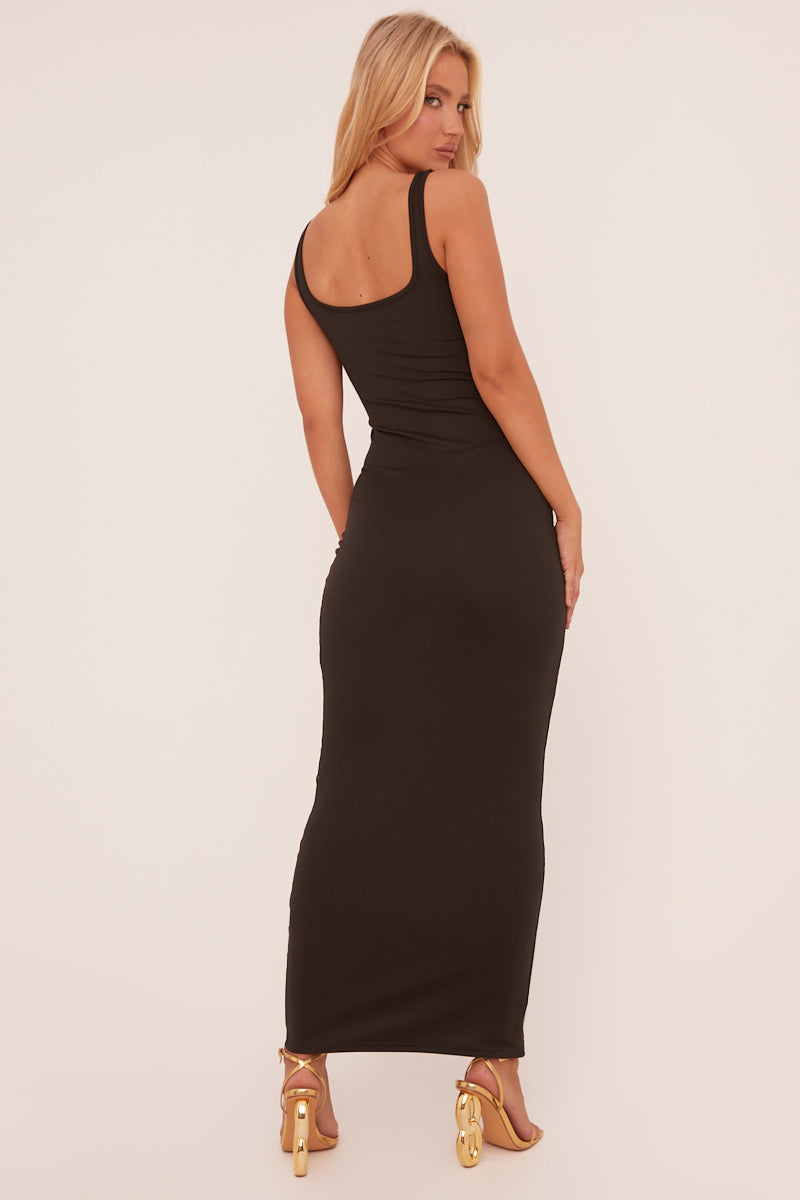 Black Mesh Panel Sleeveless Maxi Dress - Hadlie Black Mesh Panel Sleeveless Maxi Dress - Hadlie