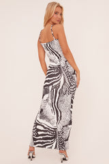 White Zebra Print Shoulder Strap Maxi Dress - Serra