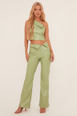 Sage Faux Leather One Shoulder Top & Trousers Co-ord Set - Lydian