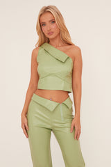 Sage Faux Leather One Shoulder Top & Trousers Co-ord Set - Lydian