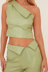 Sage Faux Leather One Shoulder Top & Trousers Co-ord Set - Lydian