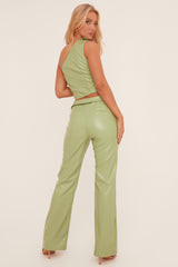 Sage Faux Leather One Shoulder Top & Trousers Co-ord Set - Lydian
