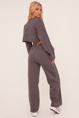 Charcoal Binding Detail Loungewear Co-ord Set - Ceri