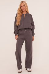 Grey Zip Front Bomber And Joggers Loungewear Co-ord Set - Sasha