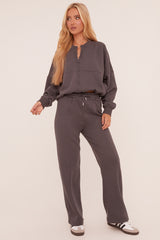 Grey Zip Front Bomber And Joggers Loungewear Co-ord Set - Sasha