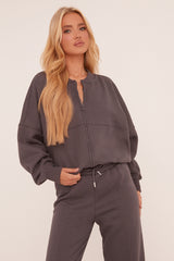 Grey Zip Front Bomber And Joggers Loungewear Co-ord Set - Sasha