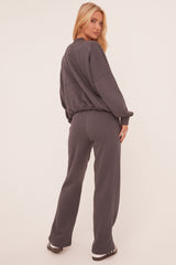Grey Zip Front Bomber And Joggers Loungewear Co-ord Set - Sasha