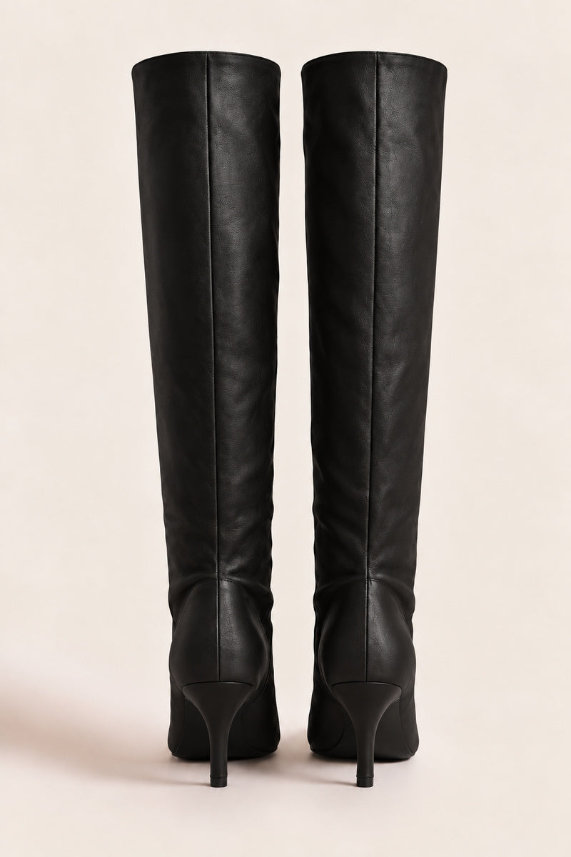 Black PU Stiletto Knee High Boots - Lexi