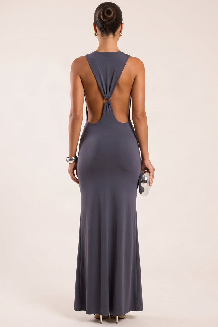 Slate Grey Racer Back Detail Maxi Dress - Henrietta
