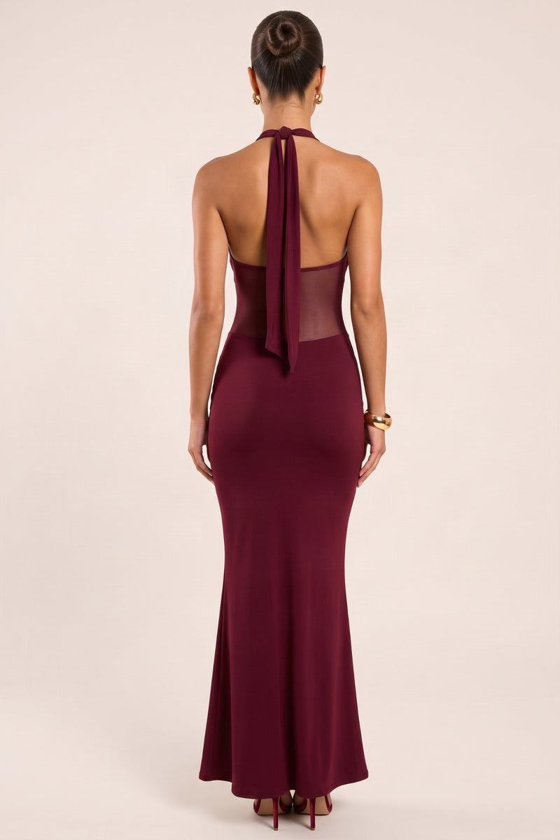 Wine Mesh Corset Maxi Dress - Robbie