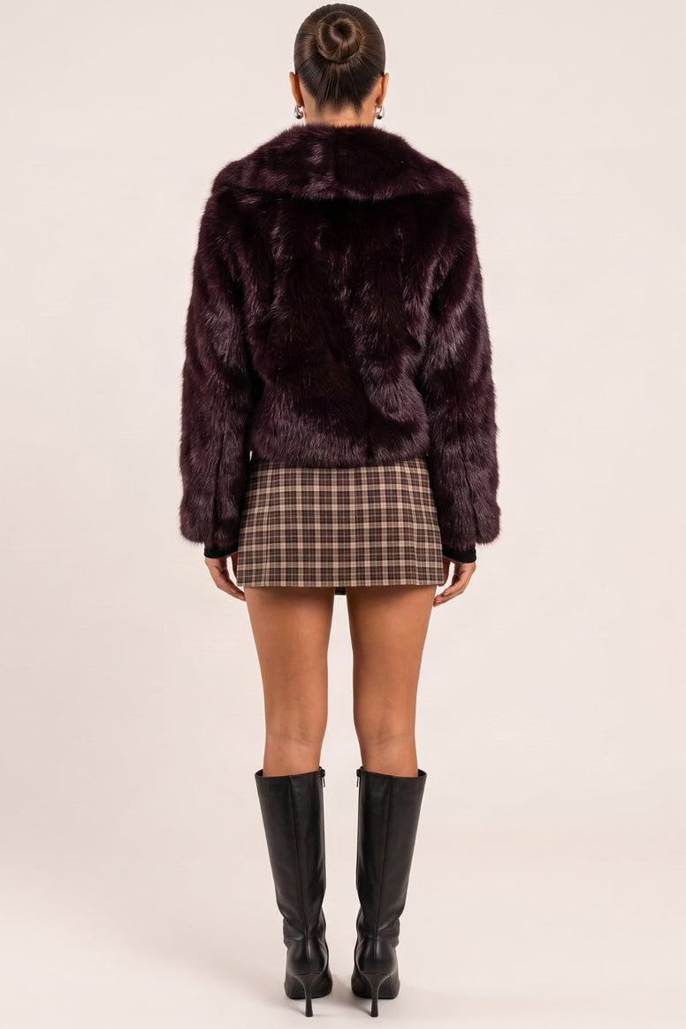 Plum Premium Chunky Collar Faux Fur Coat - Uleena