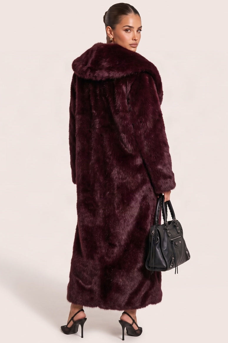 Plum Premium Faux Fur Long Coat - Greeta