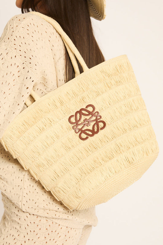 Beige Woven Straw Motif Tote Bag - Tayla