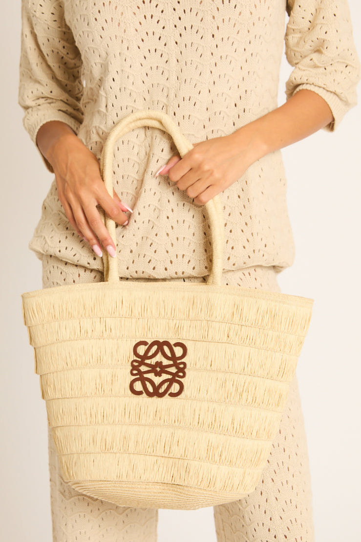 Beige Woven Straw Motif Tote Bag - Tayla