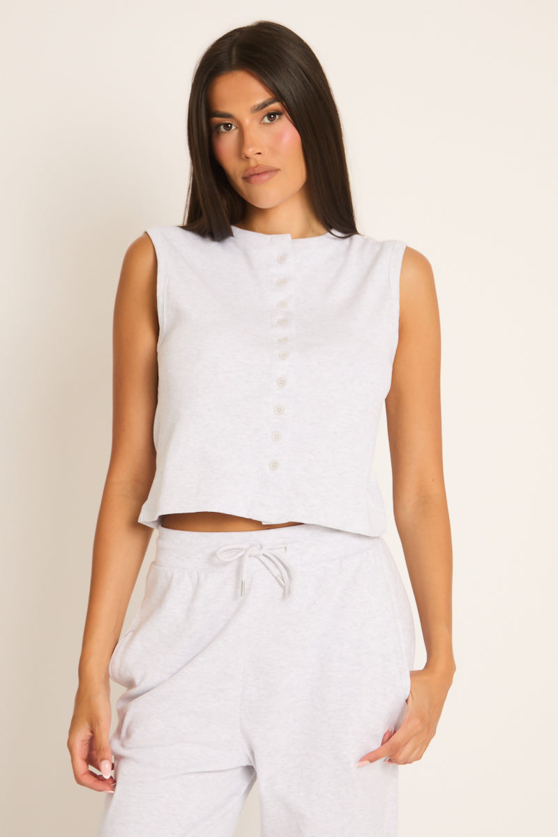 Bleach Grey Button Front Top and Trouser Loungewear Co-ord Set - Caitlen