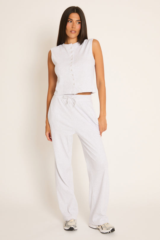 Bleach Grey Button Front Top and Trouser Loungewear Co-ord Set - Caitlen