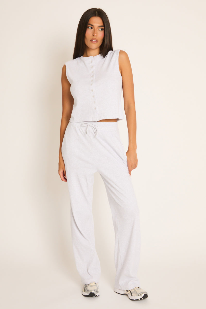 Bleach Grey Button Front Top and Trouser Loungewear Co-ord Set - Caitlen