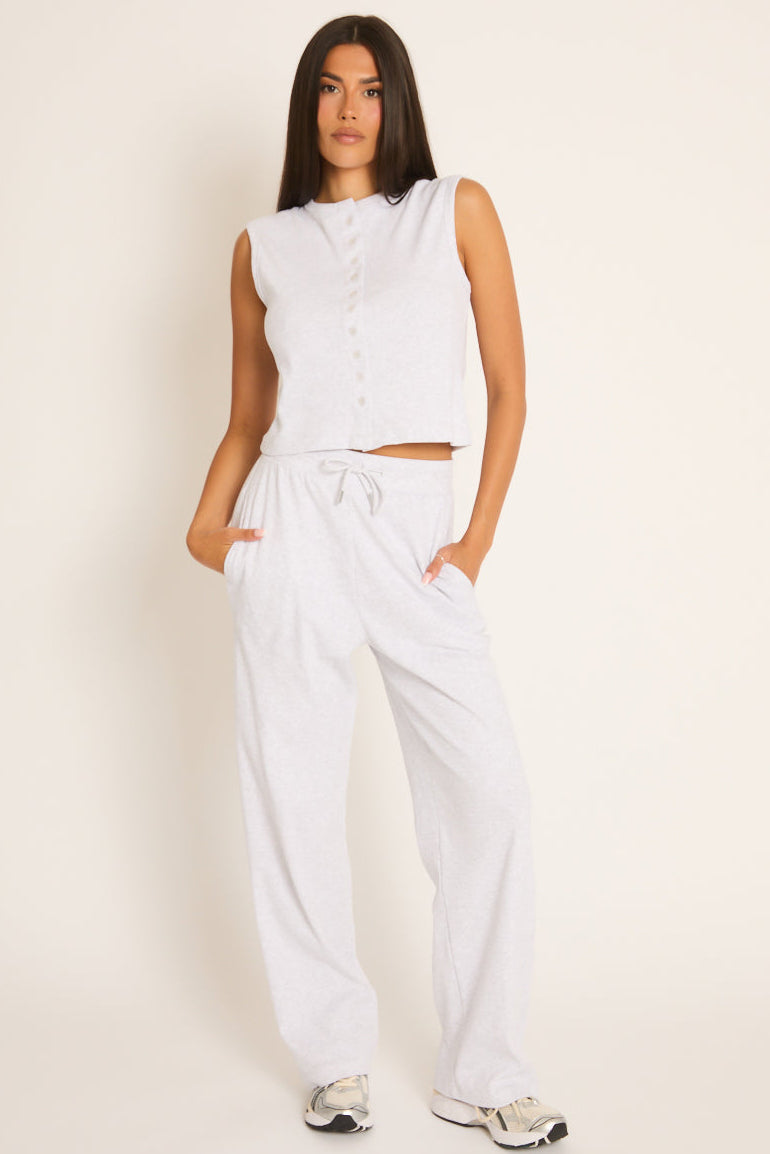 Bleach Grey Button Front Top and Trouser Loungewear Co-ord Set - Caitlen