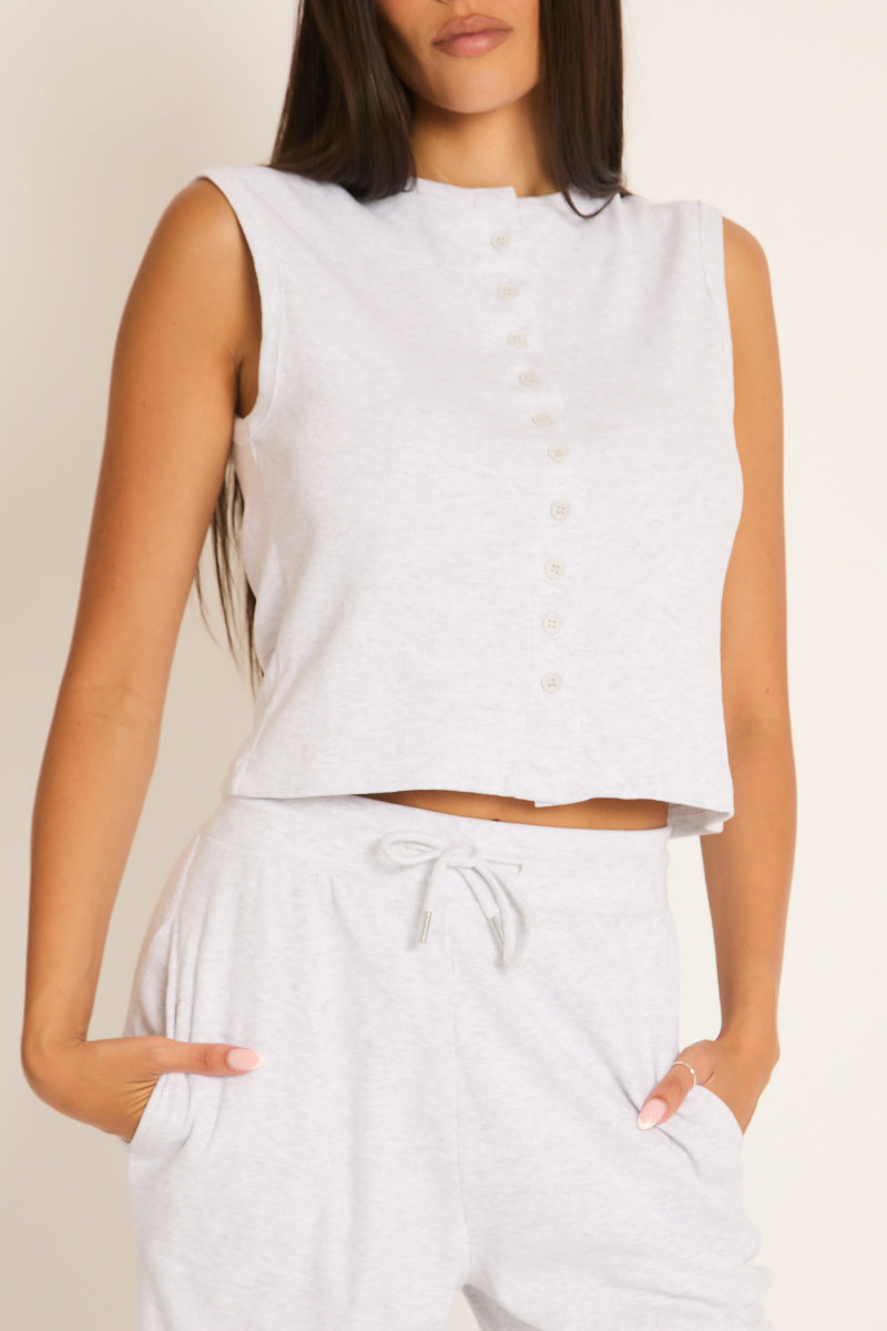 Bleach Grey Button Front Top and Trouser Loungewear Co-ord Set - Caitlen