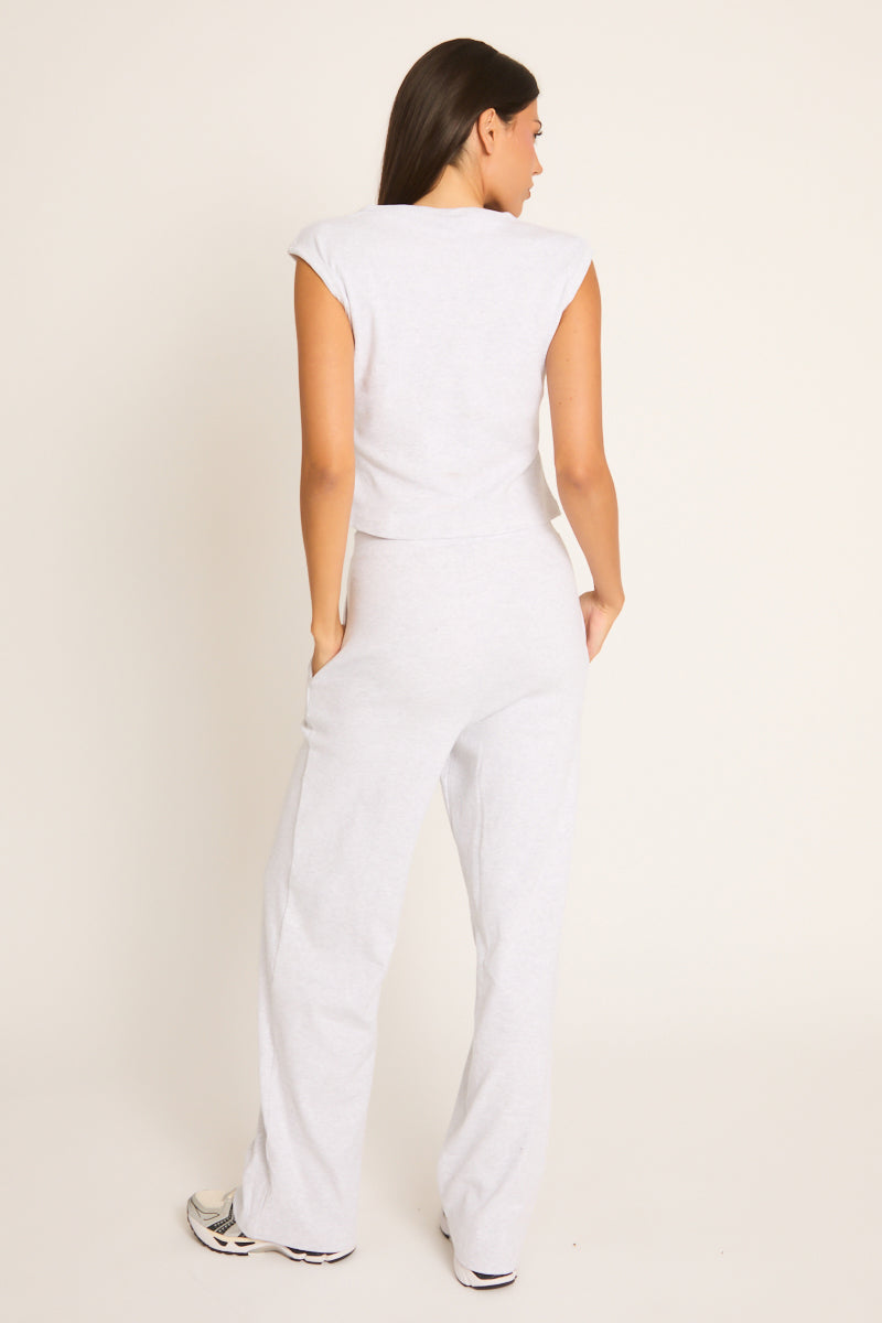 Bleach Grey Button Front Top and Trouser Loungewear Co-ord Set - Caitlen