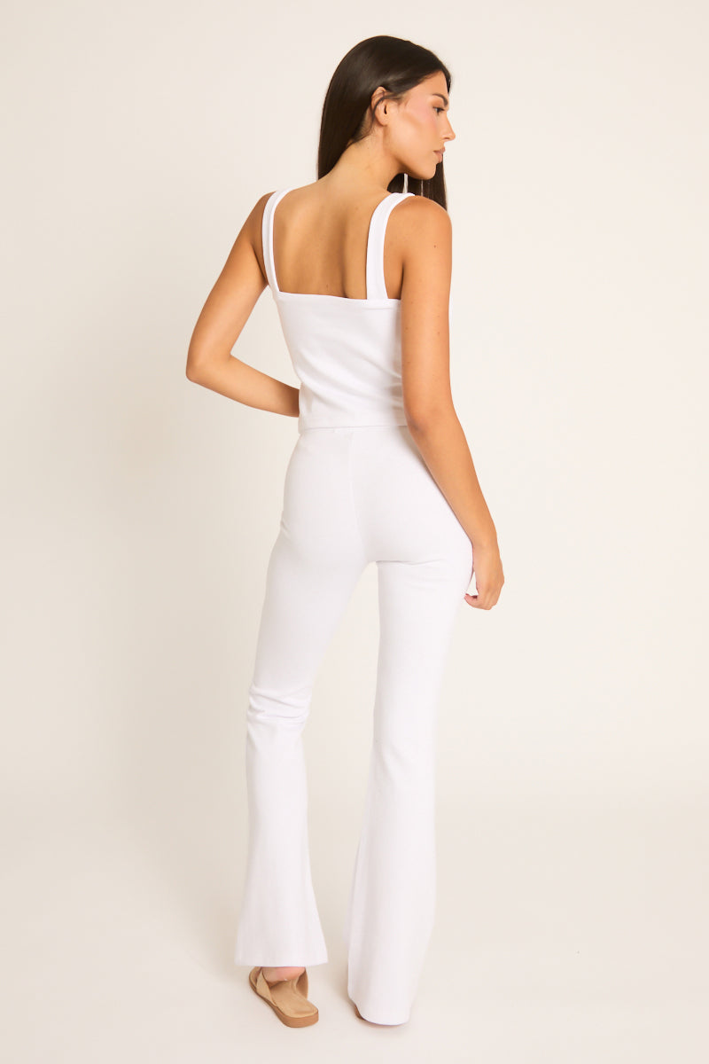 White Button Front Sleeveless Top and Flare Leg Joggers Loungewear Co-ord Set - Kellie